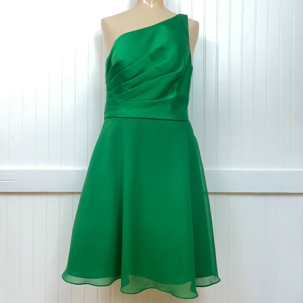 Wtoo Bridesmaid Dress Green One Shoulder Chiffon Flowy A Line Sleeveless Prom 10